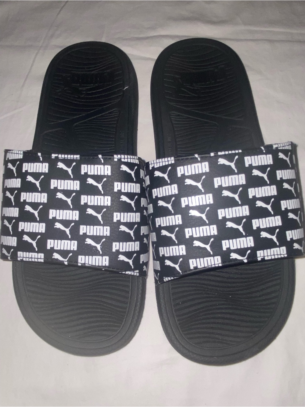 Puma Black & White Logo Slide Sandals